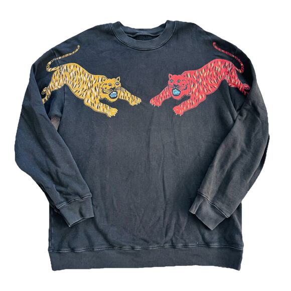 Raquel Allegra Black Tiger Drop Shoulder Sweatshirt Womens M $345 Rare - Picture 2 of 5
